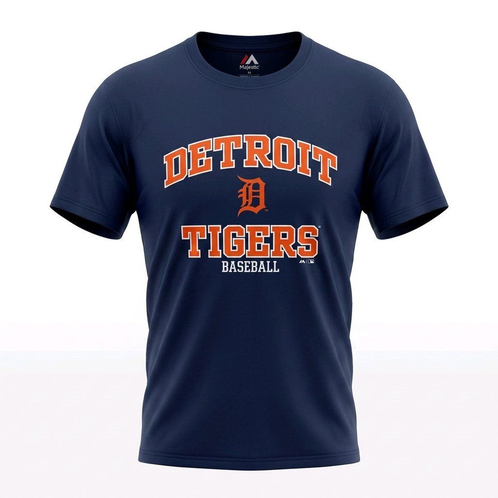 Majestic Detroit Tigers MLB Baseball Graphic T-Shirt Mens Navy Blue Large L
